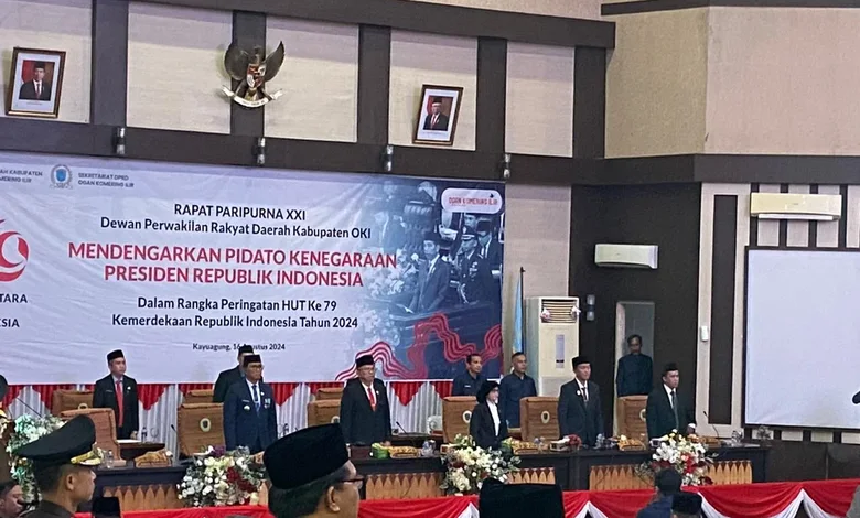 Peringati HUT RI ke-79 Tahun 2024, DPRD OKI Gelar Rapat Paripurna Dengar Pidato Kenegaraan Presiden RI