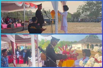 Kompak, Tutup Rangkaian Kemerdekaan, Kapolsek dan Wakapolsek Tanjung Raja Pimpin Upacara Penurunan Bendera HUT ke-81 RI
