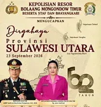 Kapolres Boltim dan Ketua Bhayangkari Cabang Boltim Ucapkan Selamat HUT Sulawesi Utara ke-62