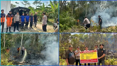 Polsek Tanjung Raja Bersama BPBD dan MPA Padamkan Api Karhutla di Desa Kota Daro II, Luas Terbakar ±1 Hektar