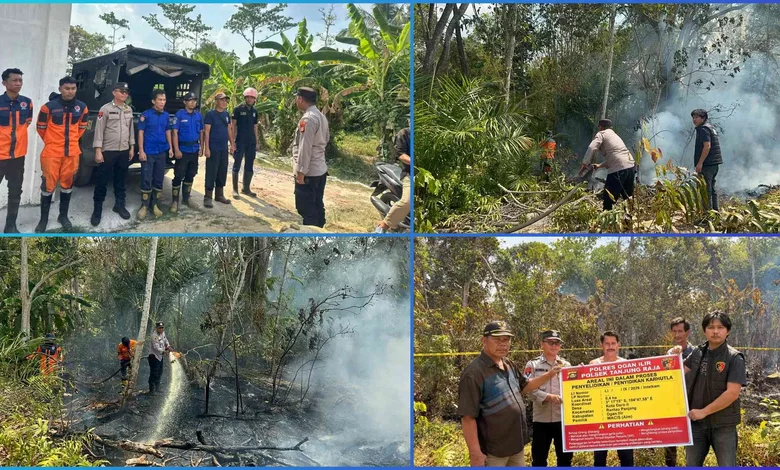 Polsek Tanjung Raja Bersama BPBD dan MPA Padamkan Api Karhutla di Desa Kota Daro II, Luas Terbakar ±1 Hektar
