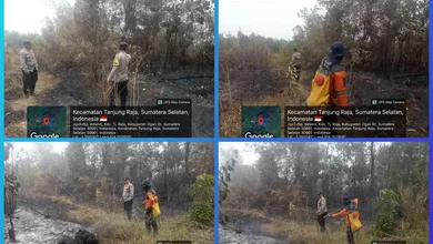 Polsek Tanjung Raja Cek Titik Hotspot di Desa Belanti, Api Berhasil Dipadamkan
